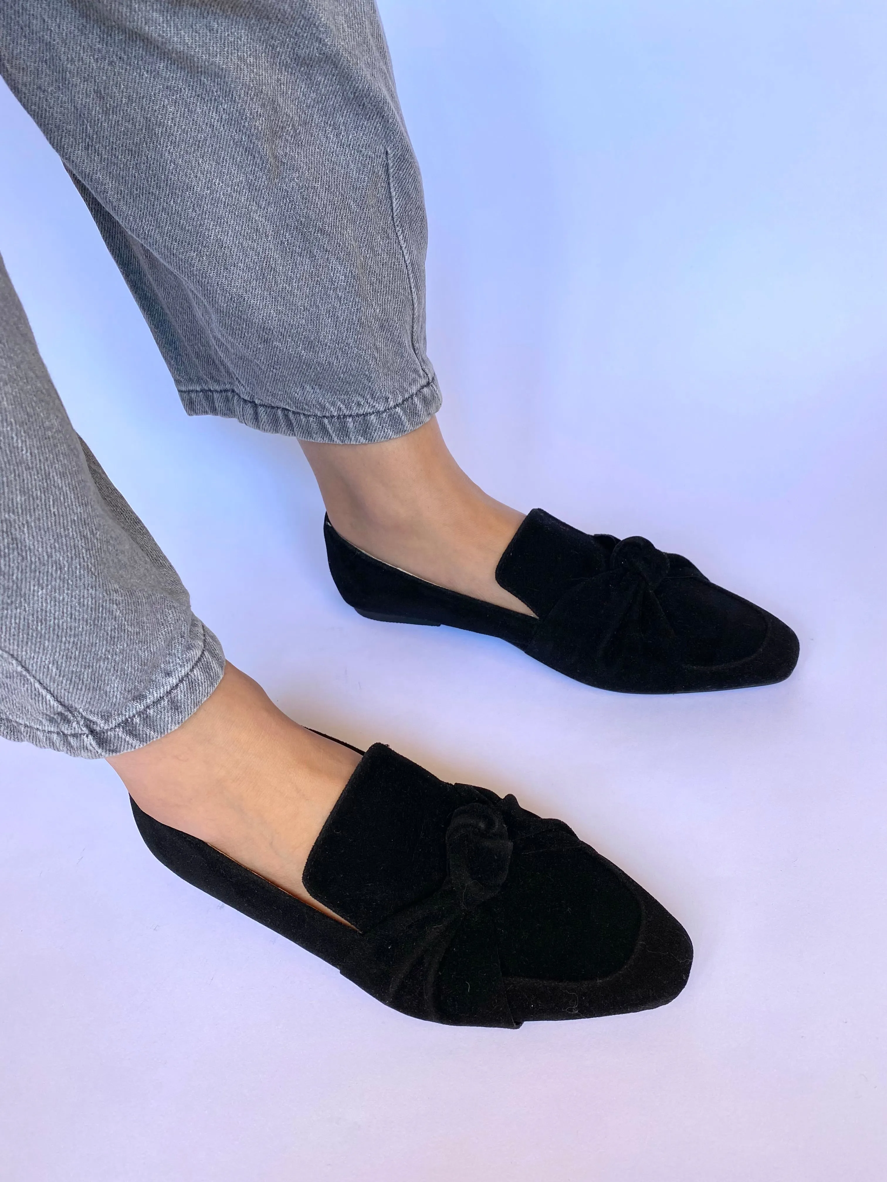 Black Square Toe Knot Loafers