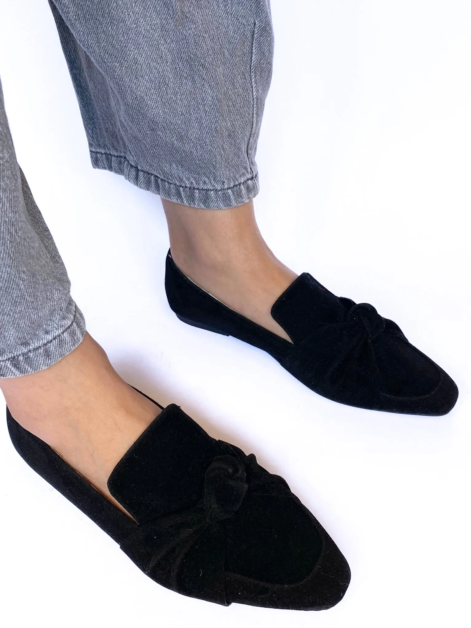 Black Square Toe Knot Loafers
