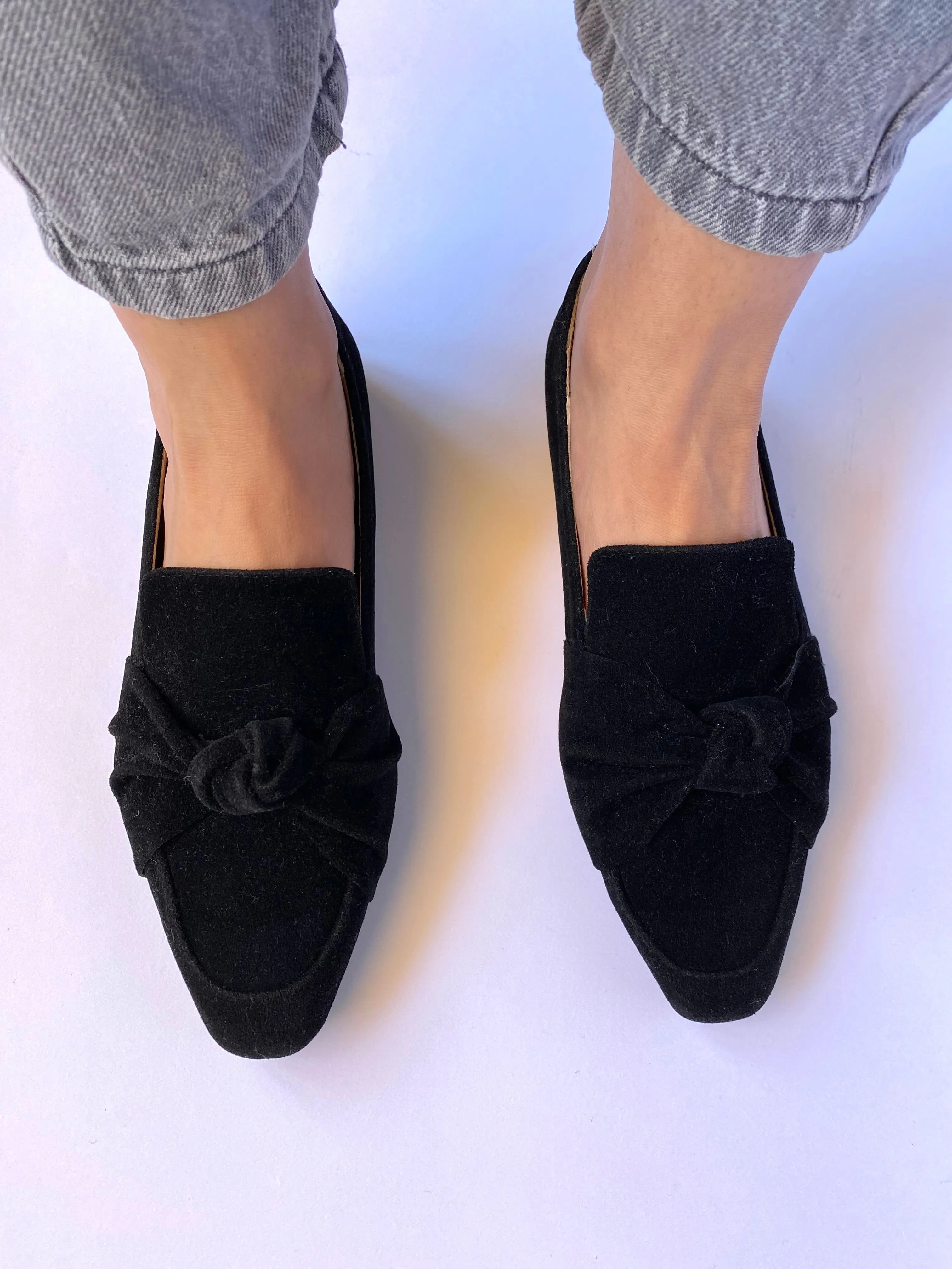 Black Square Toe Knot Loafers