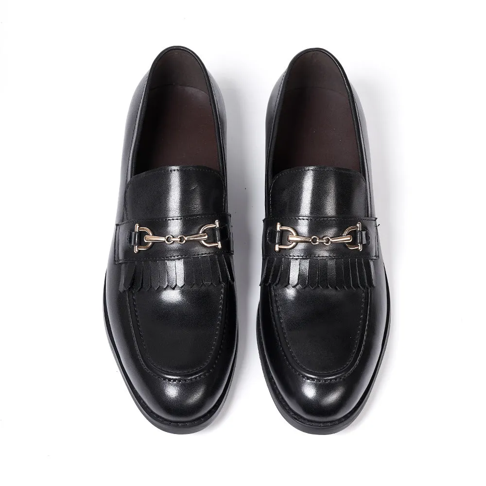 Classic Retro First Layer Cowhide Black Leather Shoes Men's Tassel Business Suit Summer Slip-on Men's Loafers