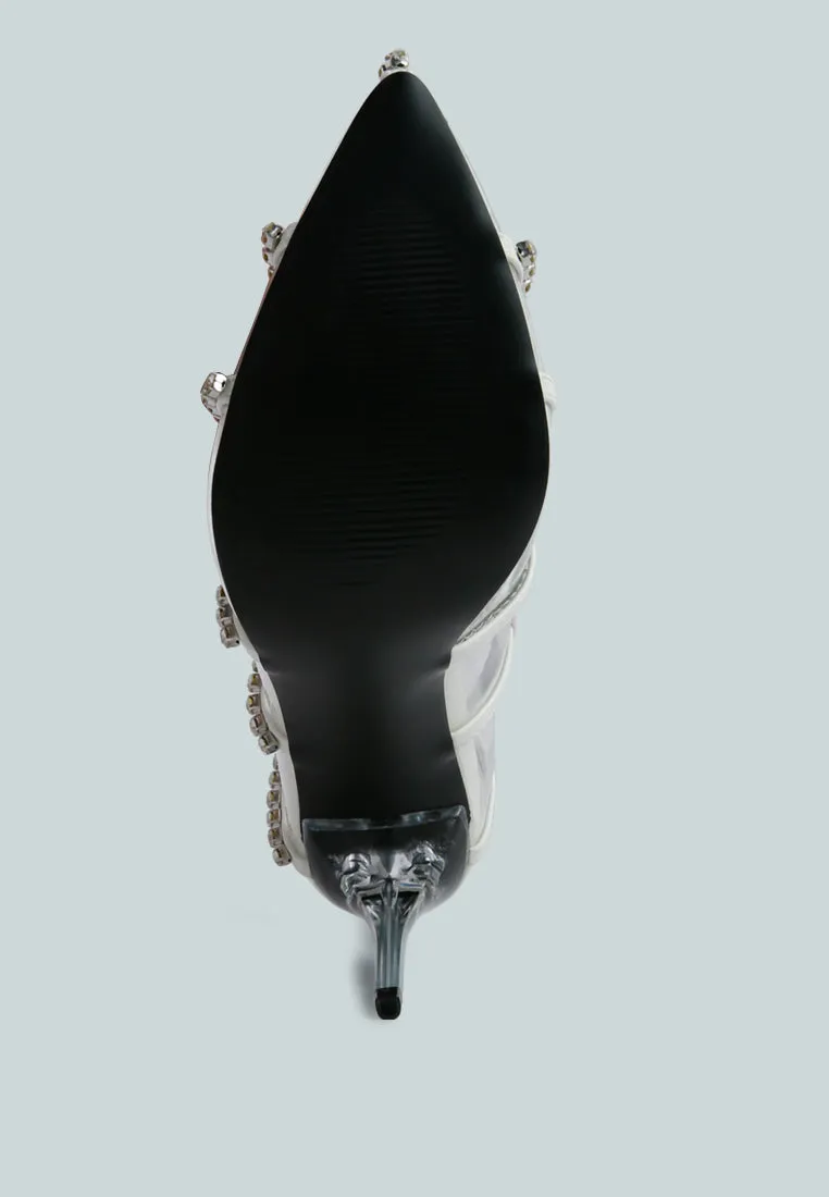diamante clear stiletto heel pumps