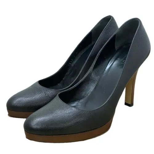 GUCCI Black Leather Almond Toe Wood Heel Platform Pumps, Size 37.5