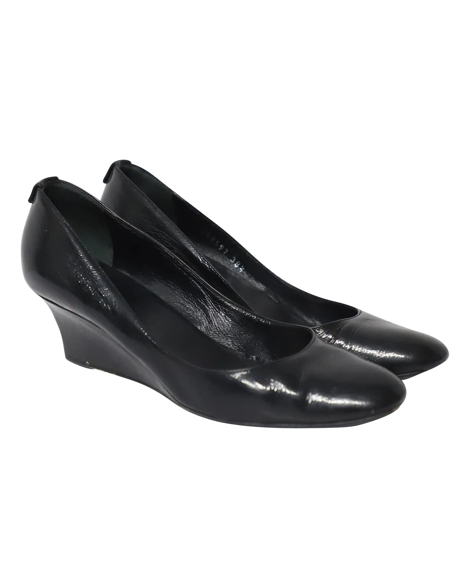 Gucci Interlocking G Wedge Court Heels in Black Leather