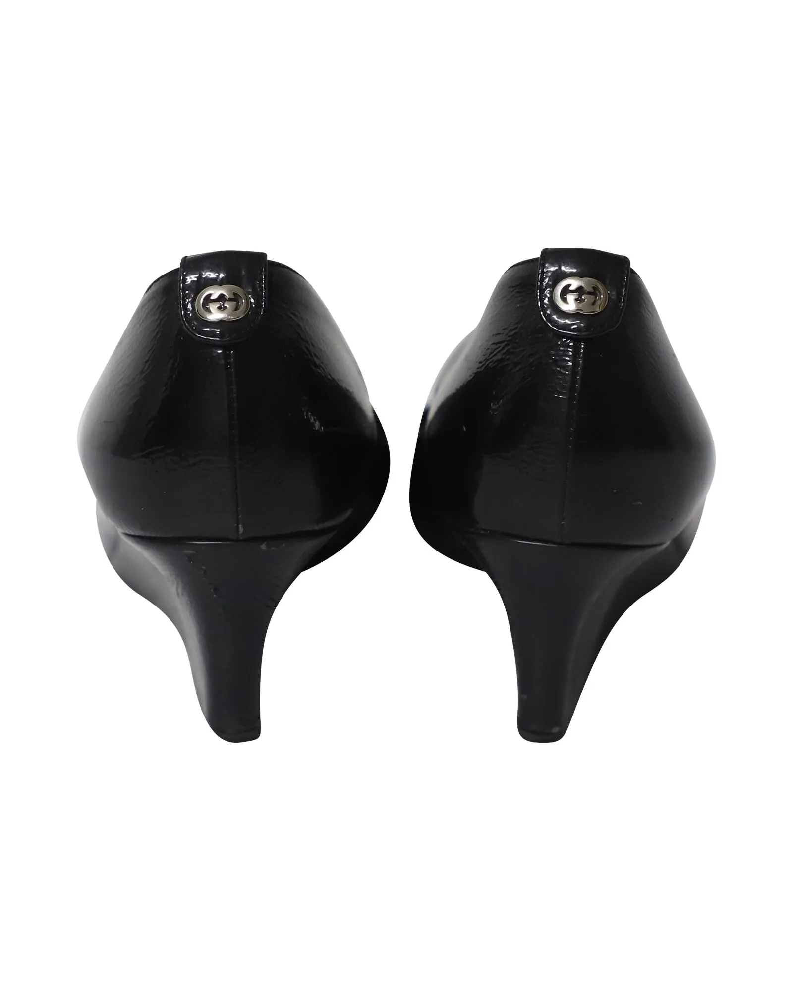 Gucci Interlocking G Wedge Court Heels in Black Leather