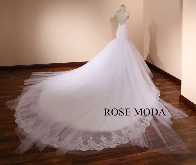 Rosemoda Luxury Beaded Lace Mermaid Wedding Dress with Royal Train