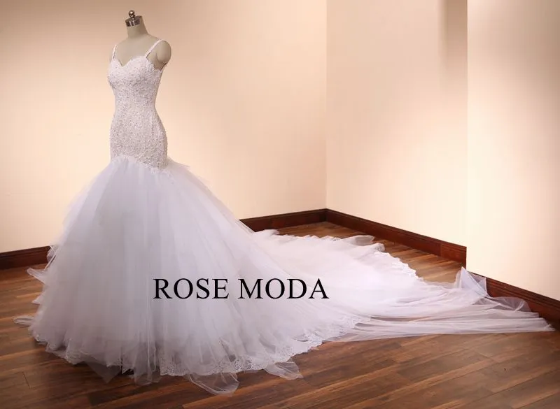 Rosemoda Luxury Beaded Lace Mermaid Wedding Dress with Royal Train