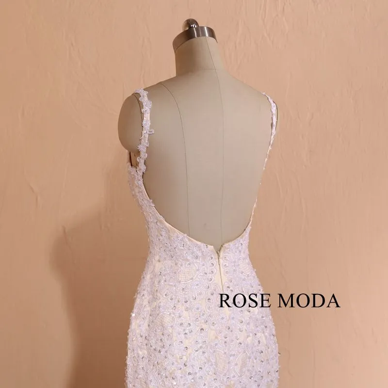 Rosemoda Luxury Beaded Lace Mermaid Wedding Dress with Royal Train