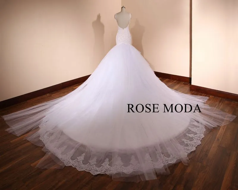 Rosemoda Luxury Beaded Lace Mermaid Wedding Dress with Royal Train